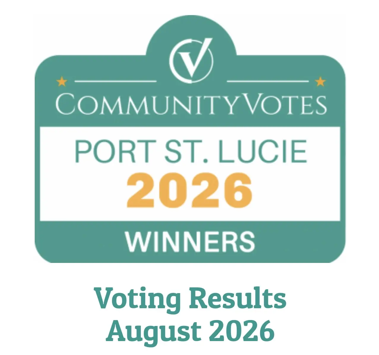 CommunityVotes Port St. Lucie 2026 Winners badge with August 2026 voting results